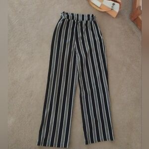 Striped, ruffle waisted dress pants